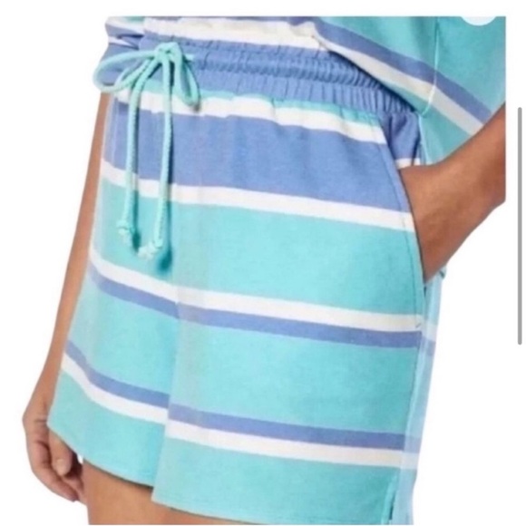 Wildfox NEW Lounge Set Sweatshirt Shorts Blue White Periwinkle Stripe Womens M - Picture 3 of 11
